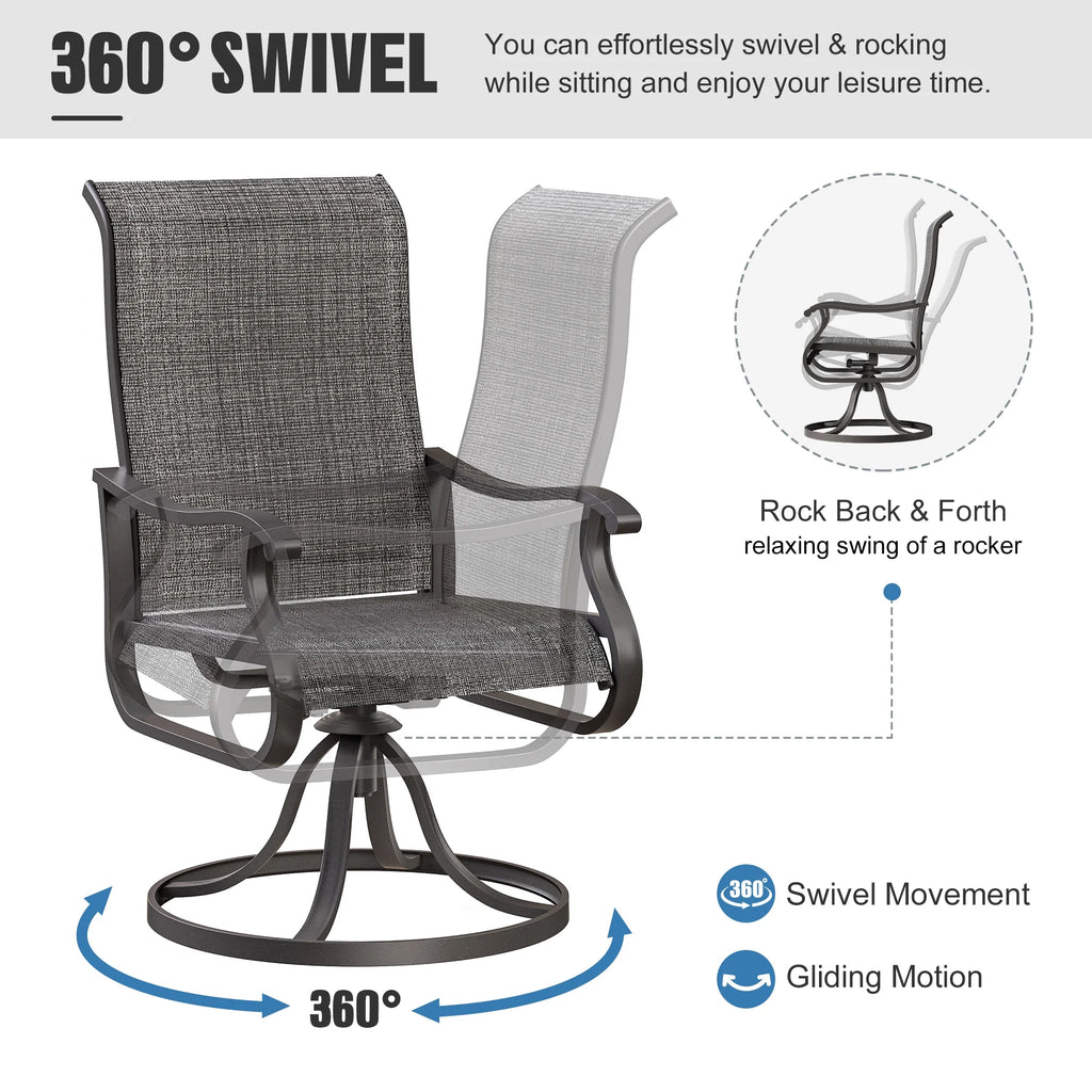 ELPOSUN Patio Swivel Chairs Set of 2, Outdoor Dining Chairs High Back All Weather Breathable Textilene Outdoor Swivel Chairs with Metal Rocking Frame for Lawn Garden Backyard Deck, Khaki