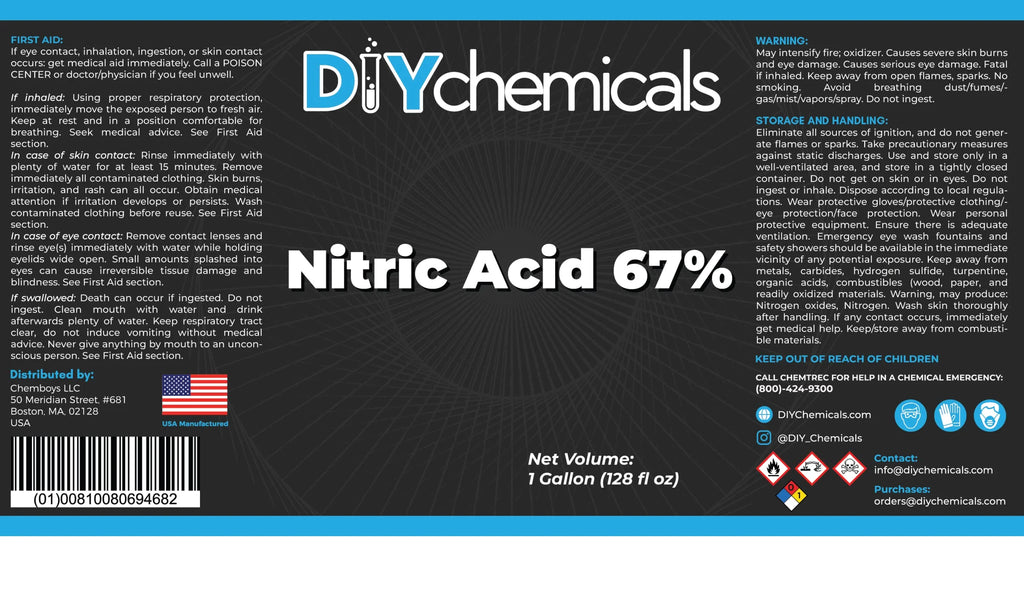 DIYChemicals Nitric Acid 67% - Used in Production of Ammonium Nitrate, Making Plastics, Manufacturing of Dyes, Metal Processing
