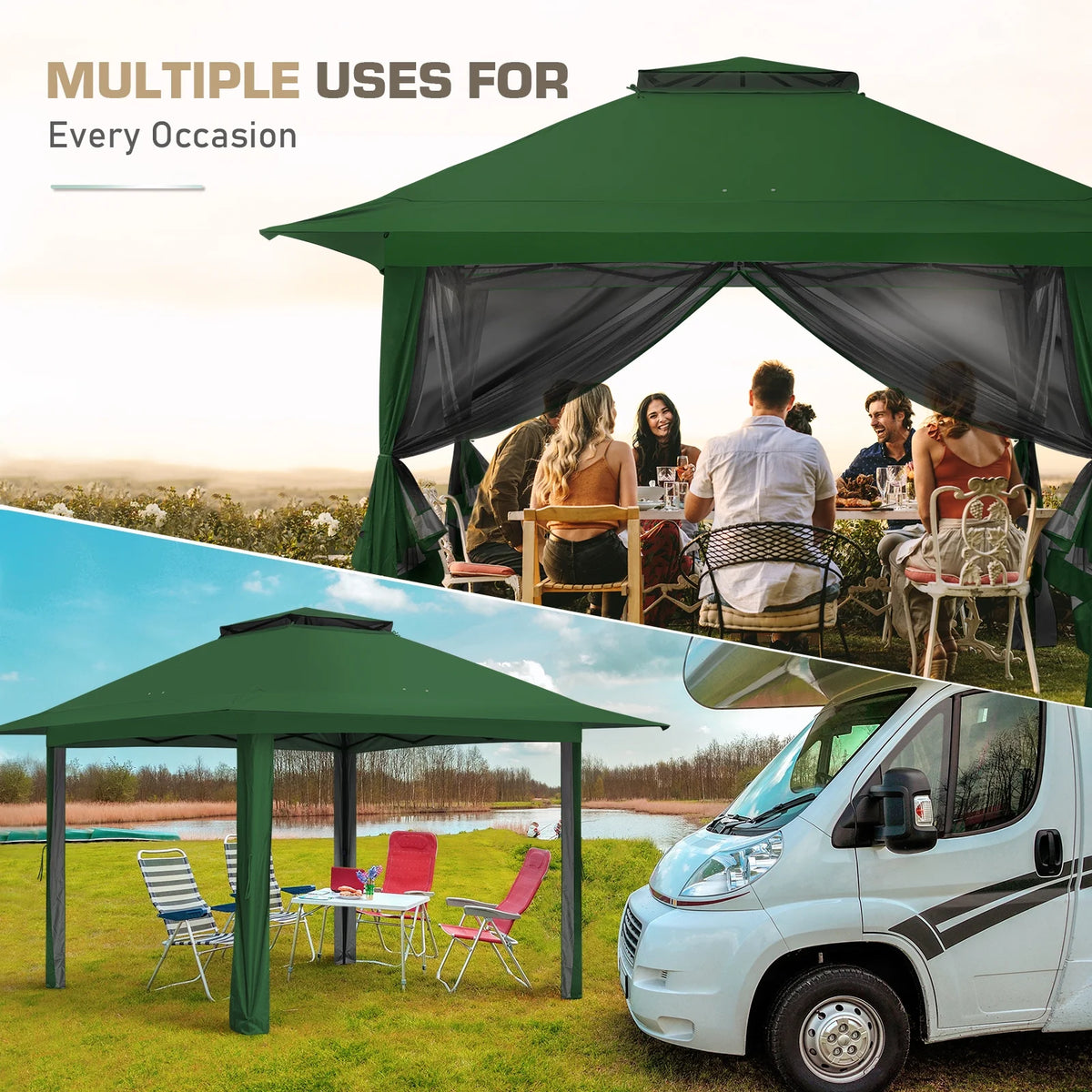 EAGLE PEAK 13' x 13' Pop-Up Gazebo Tent Instant w/Mosquito Netting，Outdoor Gazebo Canopy Easy Set-up Folding Shelter (Beige/Brown)