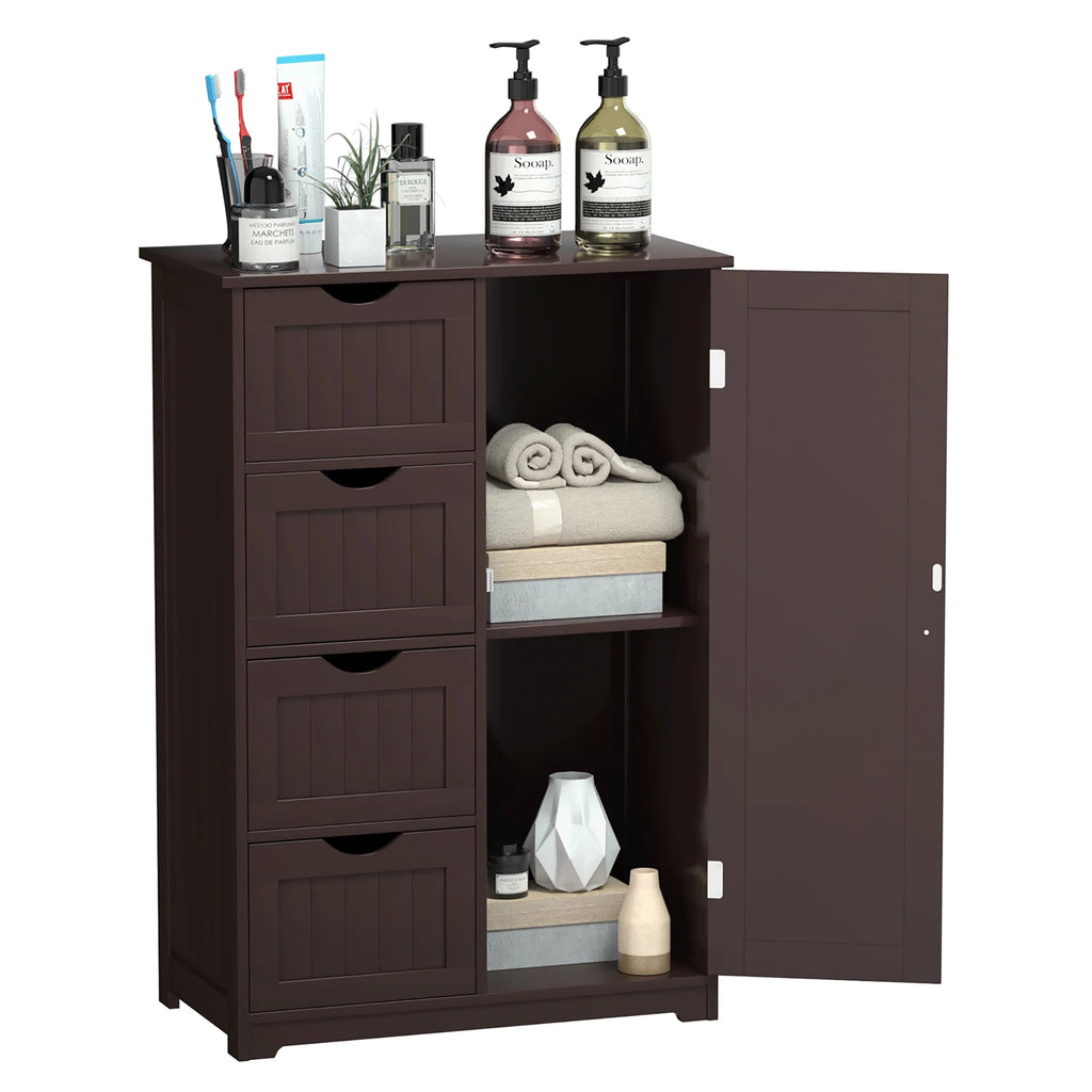 Bathroom Storage Wooden 4 Drawer Cabinet Cupboard 2 Shelves Free Standing White