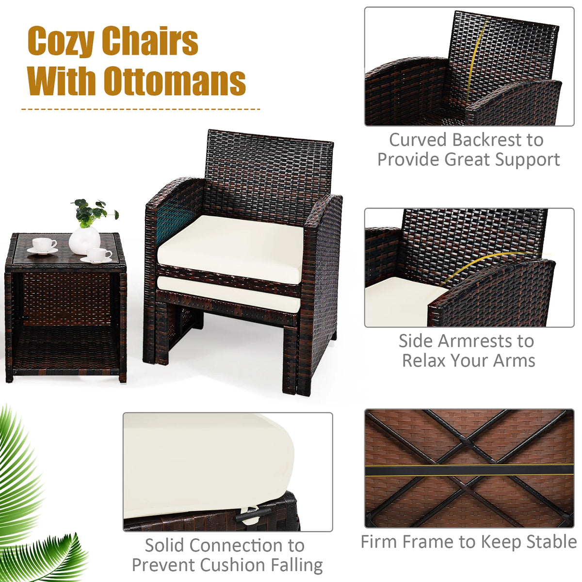 Costway 5PCS Patio Rattan Wicker Furniture Set Sofa Ottoman W/ Cushions White