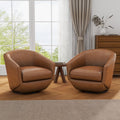 DREAMSIDEA Faux Leather Swivel Accent Chair Sets of 2 360 Swivel Barrel Chair,Swivel Club Sofa for Living Room, Bedroom, Office,Brown