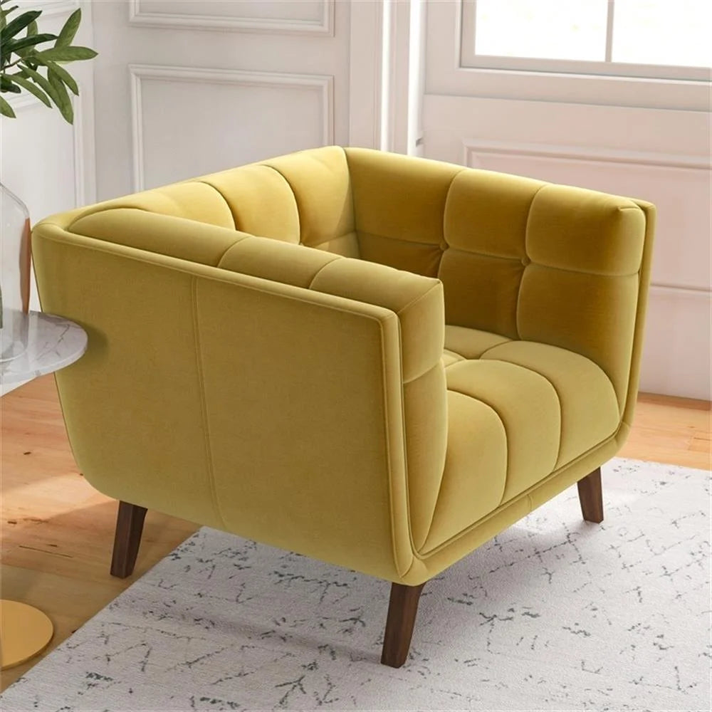 Allen Mid-Century Modern Velvet Upholstered Armchair in Blue