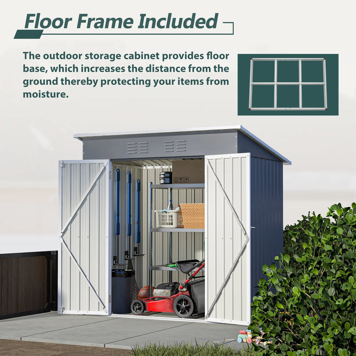 6 x 4 ft Outdoor Storage Shed with Floor Frame, Storage Sheds for Outside with Lockable Door, All Weather Garden Tool Shed with Air Vent for House Backyard Patio Lawn, Black