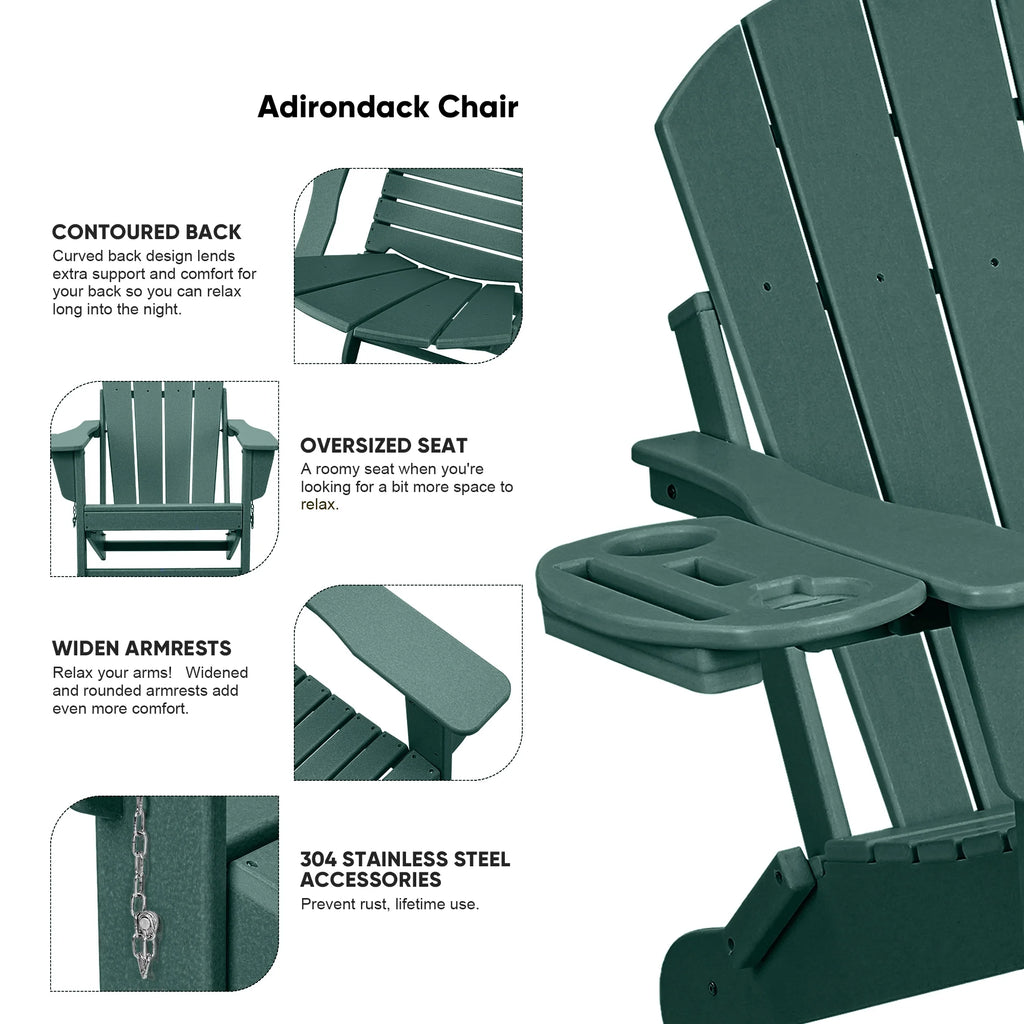 FOOWIN HDPE Plastic Adirondack Chairs Set of 4, Black