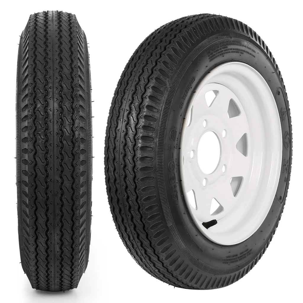 1AutoDepot 4.80-12 4.80x12 480-12 4.8-12 Trailer Tires with Rims, 5 Lug 6PR Load Range C, Set of 2