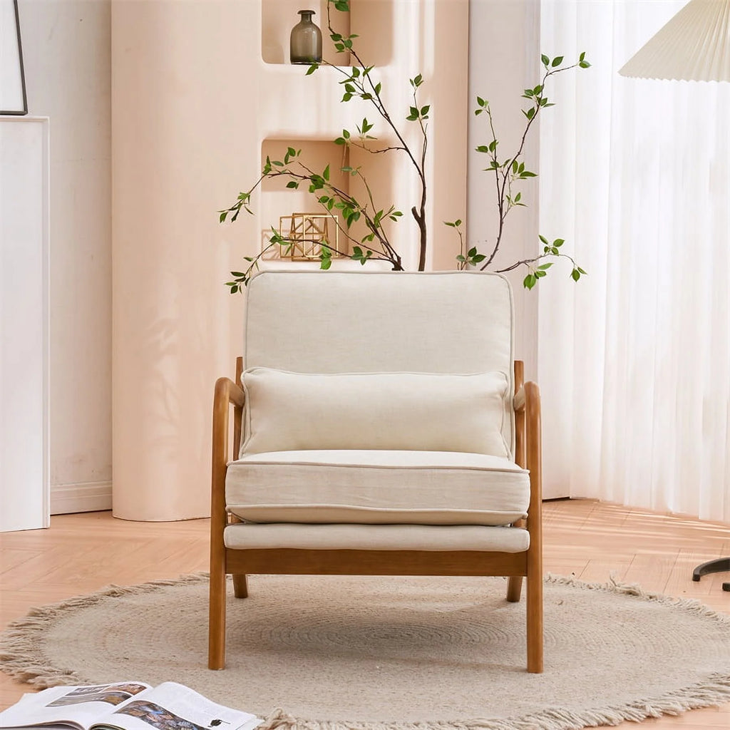 Modern Accent Chair, Upholstered Armchair with Wood Frame, Bronzing Cloth Single Sofa Chair with Lumbar Pillow for Living Room Bedroom Apartment, Orange