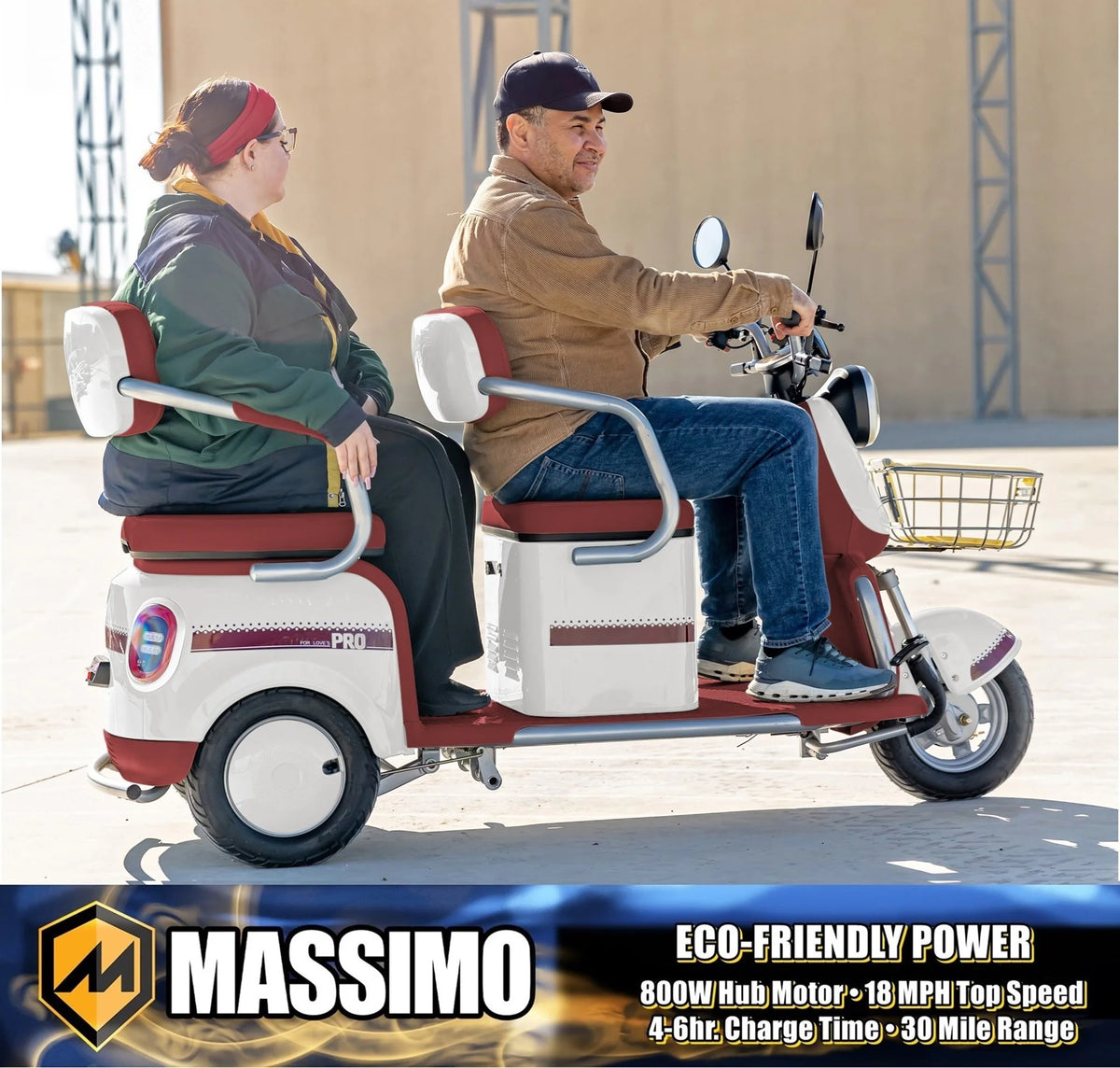 Massimo MGC E-Trike 3-Wheel Electric Cart 17 MPH, 2-Seater Adult Scooter Blue