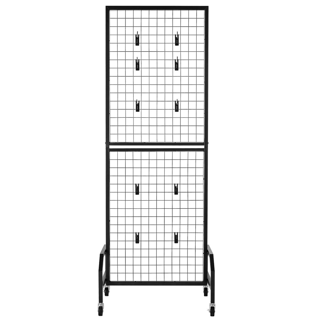 KFFKFF 3-Pack Grid Wall Panels, 1.9 x 5.4 ft Wire Display Racks with Wheels and 30 Hooks, Black Carbon Steel Panels for Craft Fairs, Decoration, Storage, and Message Boards