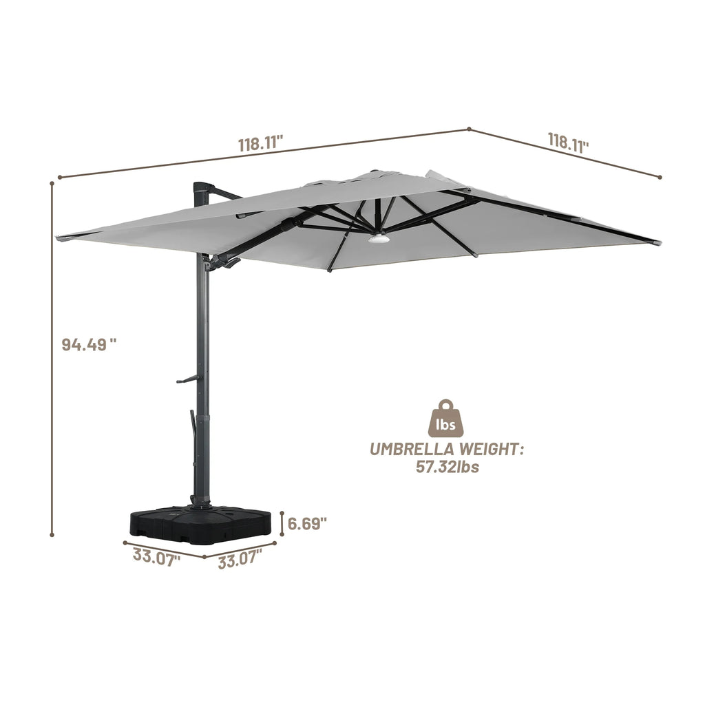 Boyel Living Cantilever Outdoor Patio Umbrellas, with Bluetooth Ambient Light & Base, Offset Square Umbrella for Pool Deck Garden Backyard, Navy Blue