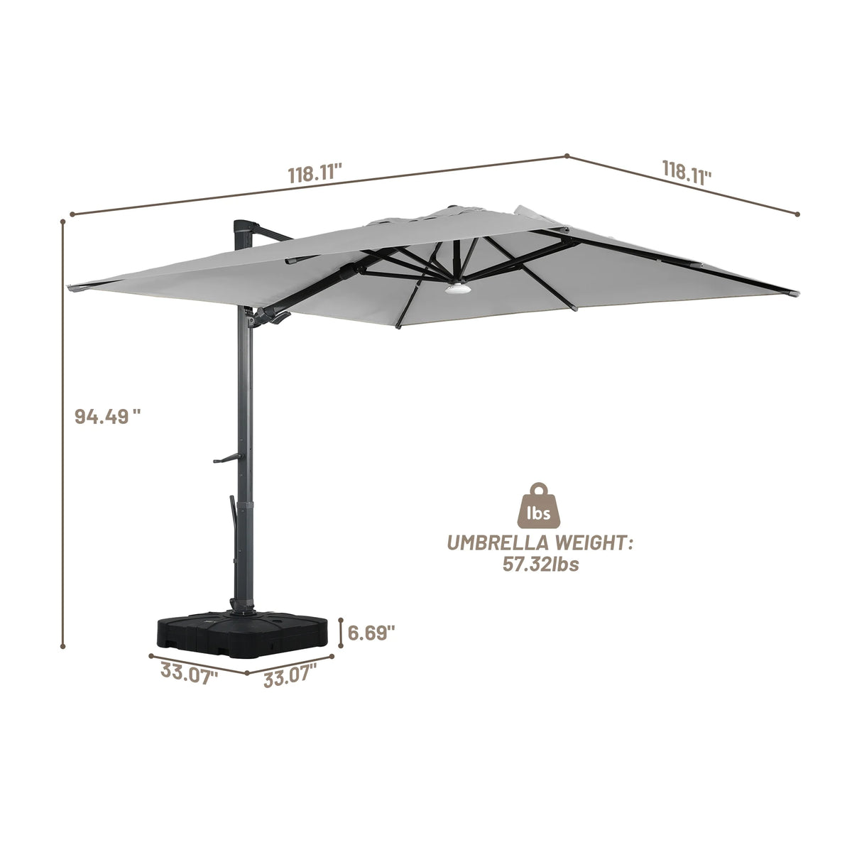 Boyel Living Cantilever Outdoor Patio Umbrellas, with Bluetooth Ambient Light & Base, Offset Square Umbrella for Pool Deck Garden Backyard, Navy Blue
