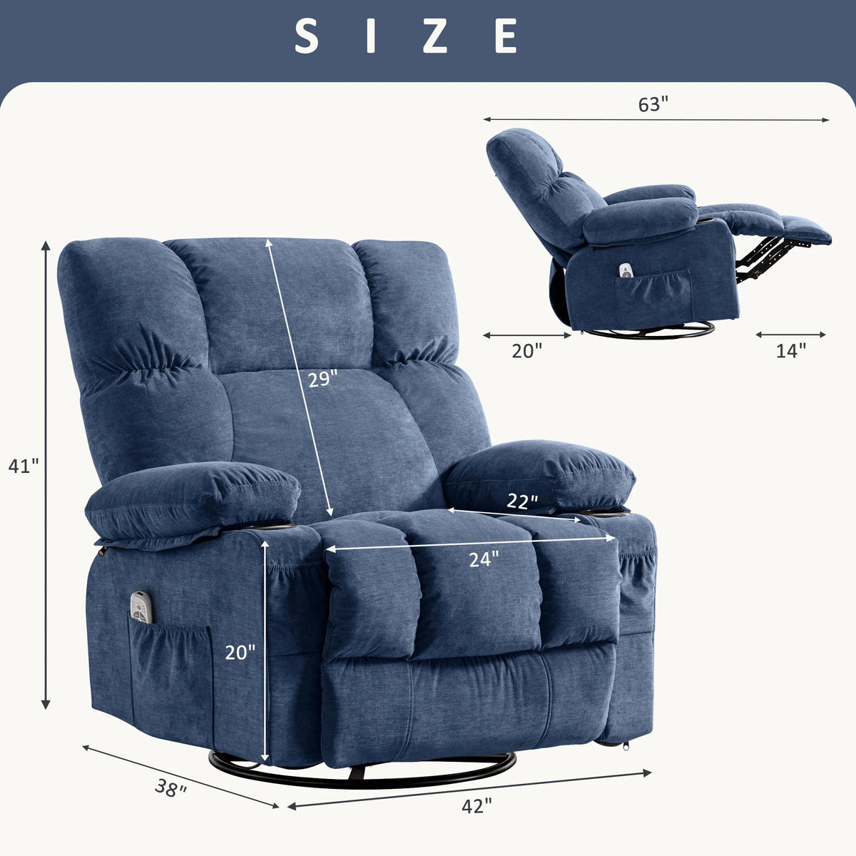 JONPONY Manual Recliner Chair with Heat Therapy and Massage Function, Heavy Duty Reclining Mechanism Massage Chair, Elderly Single Rocker Sofa with Cup Holders for Bedroom Home Theater,Grey