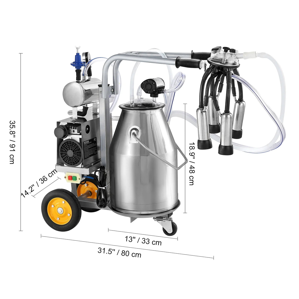 BENTISM Electric Cow Milking Machine Milking Equipment 25L 304 Stainless Steel