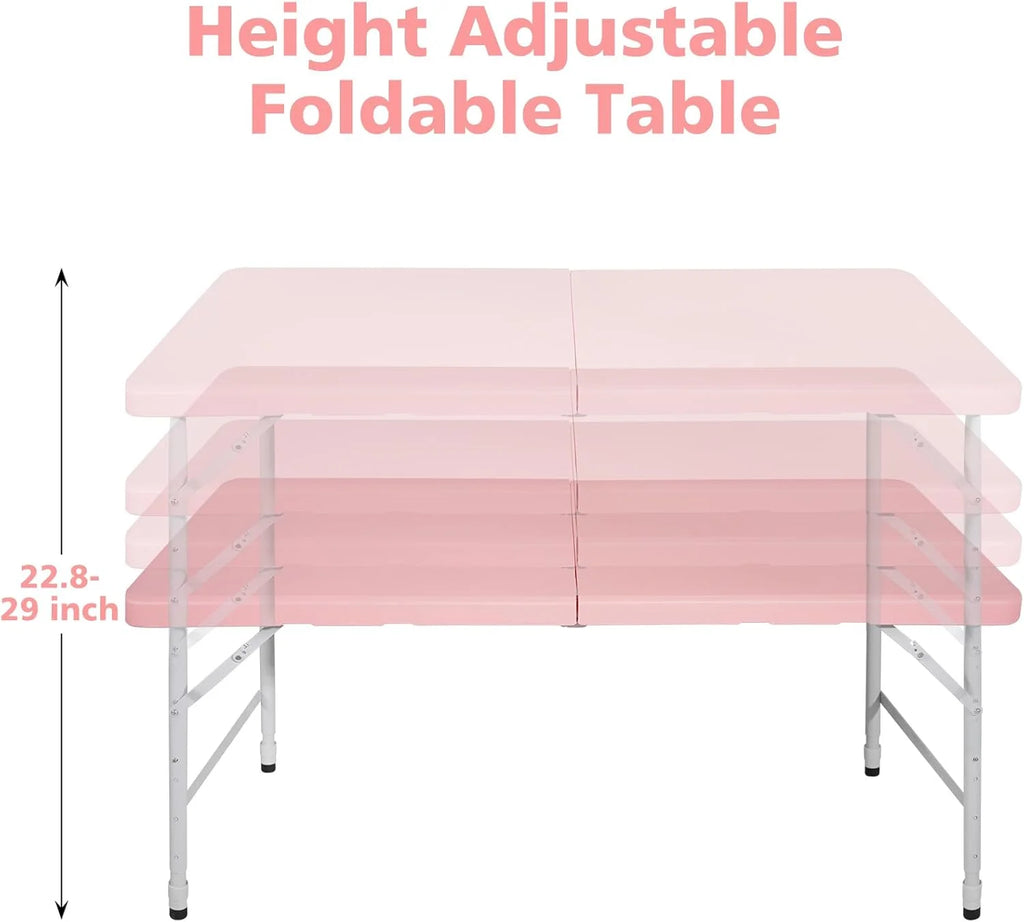 Folding Table with Carry Handle, Portable Fold-in-Half Plastic Table, Rectangle Foldable Table for Indoor
