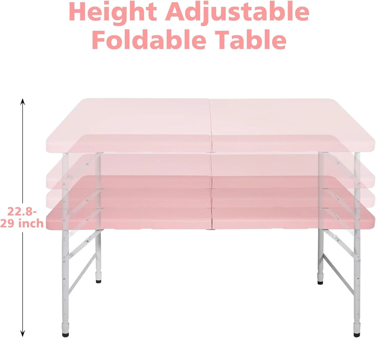 Folding Table with Carry Handle, Portable Fold-in-Half Plastic Table, Rectangle Foldable Table for Indoor