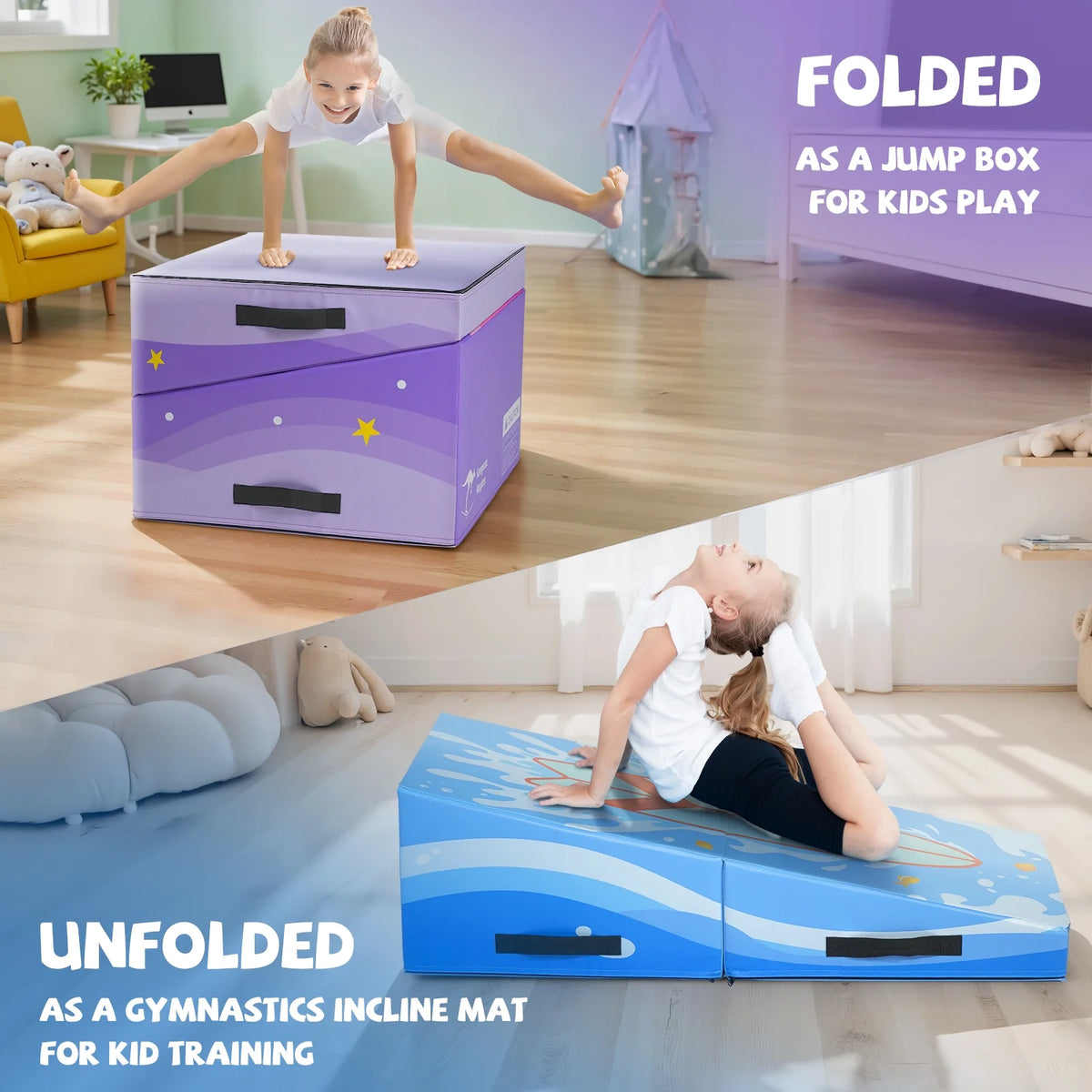 Kangaroo Hoppers Incline Gymnastics Mat, 48 x24 x14 Folding Wedge for Kids Tumbling, Skill Training, Multiple Colors Cheese Mat for Gymnastics, Home Gym Exercise