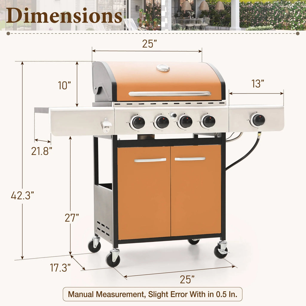 MF Studio 4 Burner Propane Gas Outdoor Grill with Side Burner Stainless Steel BBQ Grill