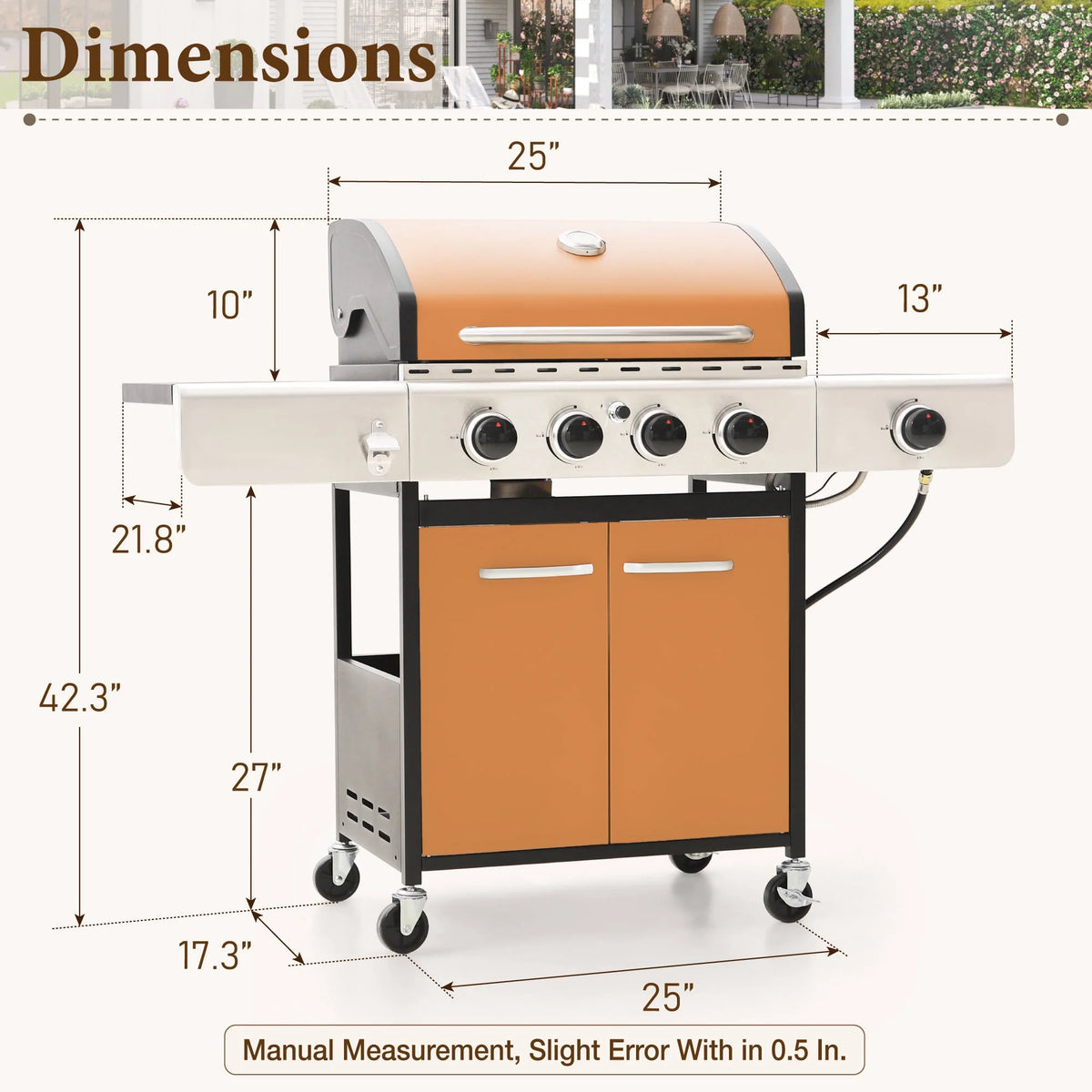 MF Studio 4 Burner Propane Gas Outdoor Grill with Side Burner Stainless Steel BBQ Grill