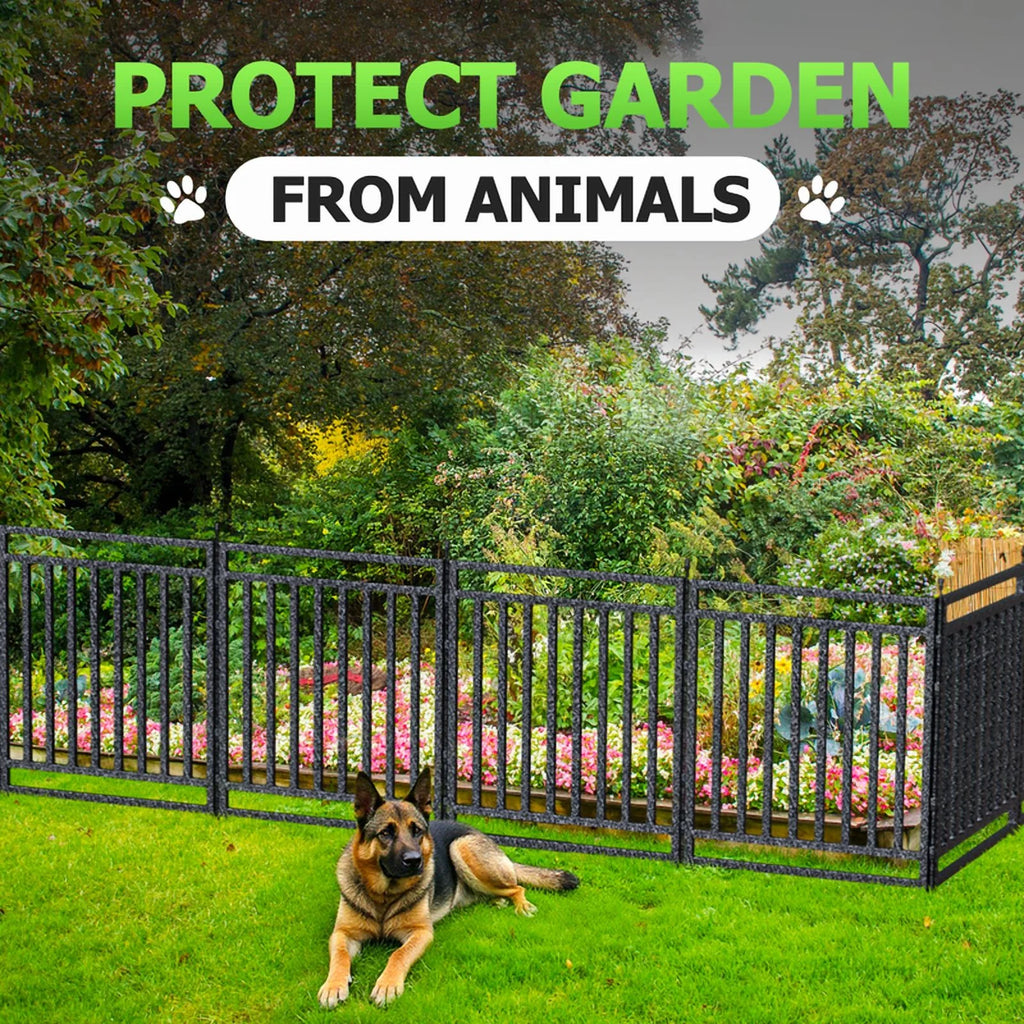 Petorldog Decorative Garden Fence, 36ft x 40in, 14 Panels + 2 Gates, No Dig Metal Dog Fence for Yard | Black-Silver