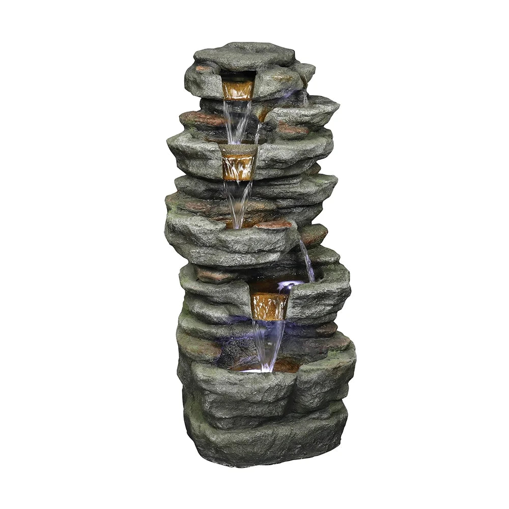 32.6-inch Rock Water Fountain with LED Lights Outdoor Waterfall for Garden and Patio Decor