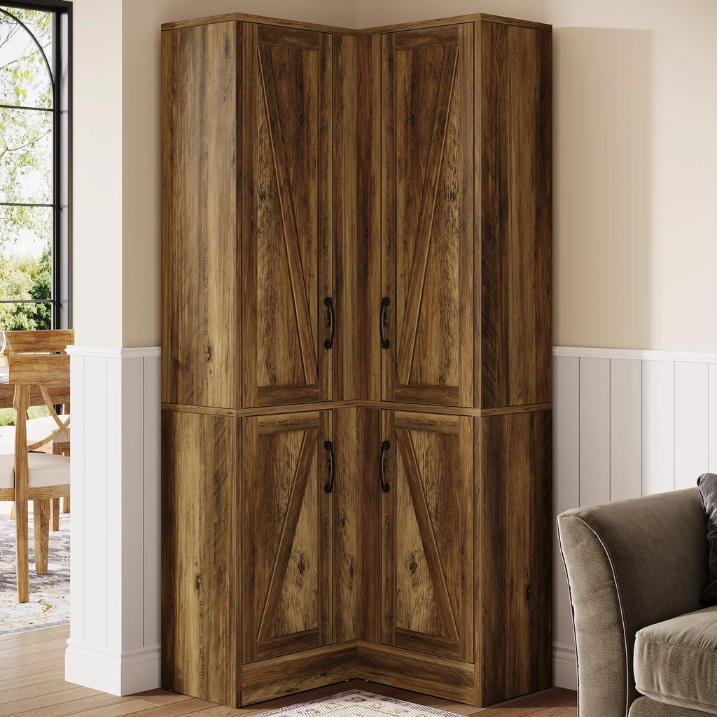 Tribesigns 70.8" Tall Corner Cabinet, Farmhouse Storage Cabinet with 4 Doors & 5 Storage Shelves