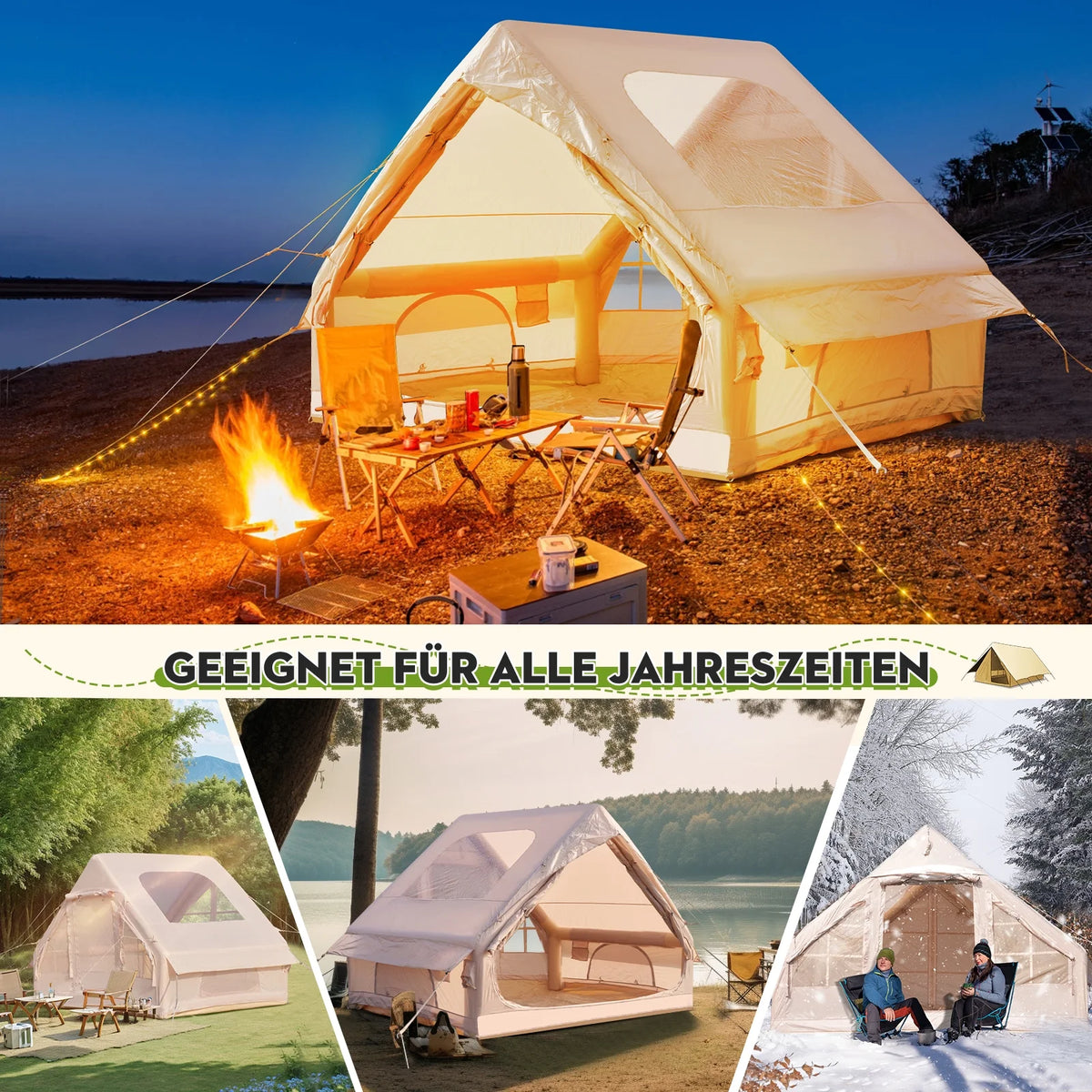 Gaonala 4-6 Person Inflatable Camping Tent with Pump Quick Setup 4-Season Family Tent Waterproof Windproof 420D Oxford Fabric