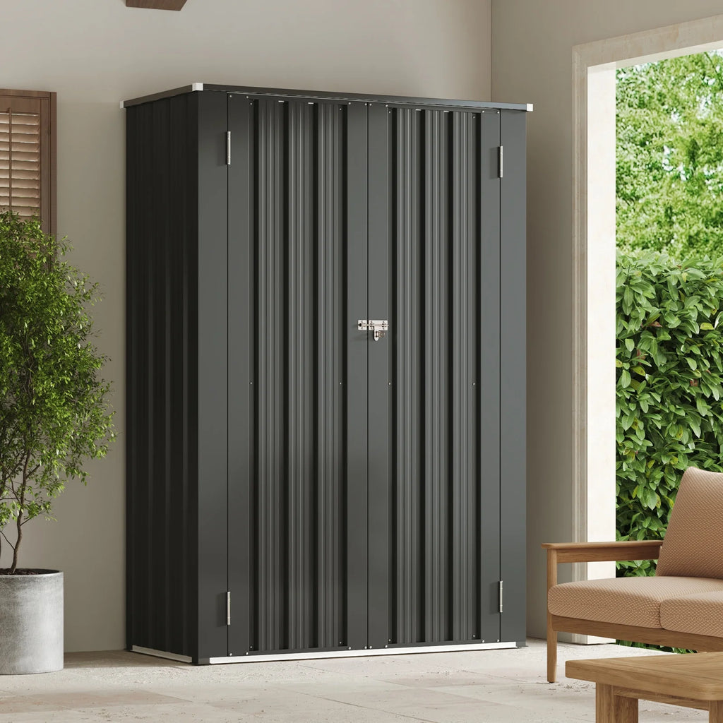 Aoxun 4.5x1.5 ft. Black Metal Storage Shed with 2 Shelves, Outdoor Waterproof Cabinet