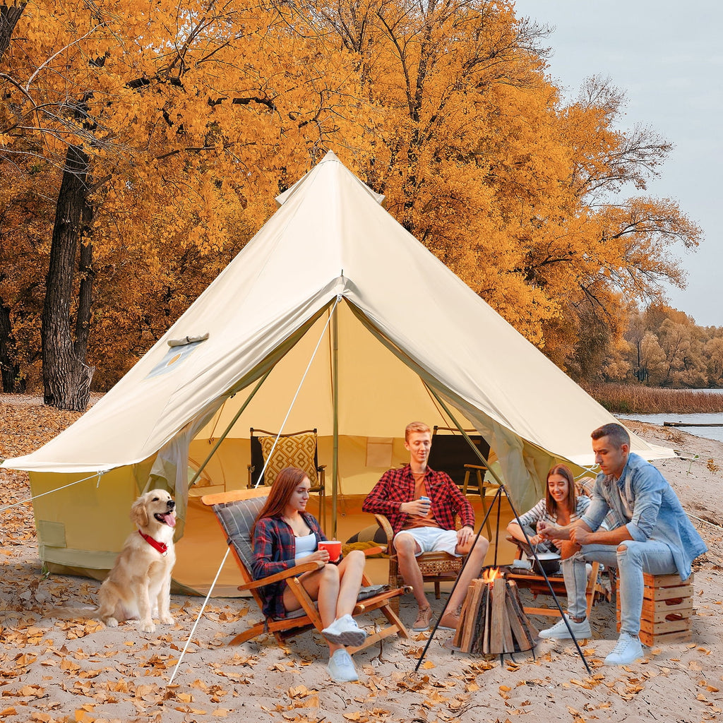 Canvas Bell Yurt Tent, 4-Seasons Shelter with Stove Jack & Waterproof, Luxury Camping Tent for Family Outdoor Adventures, 6-8 Person Use