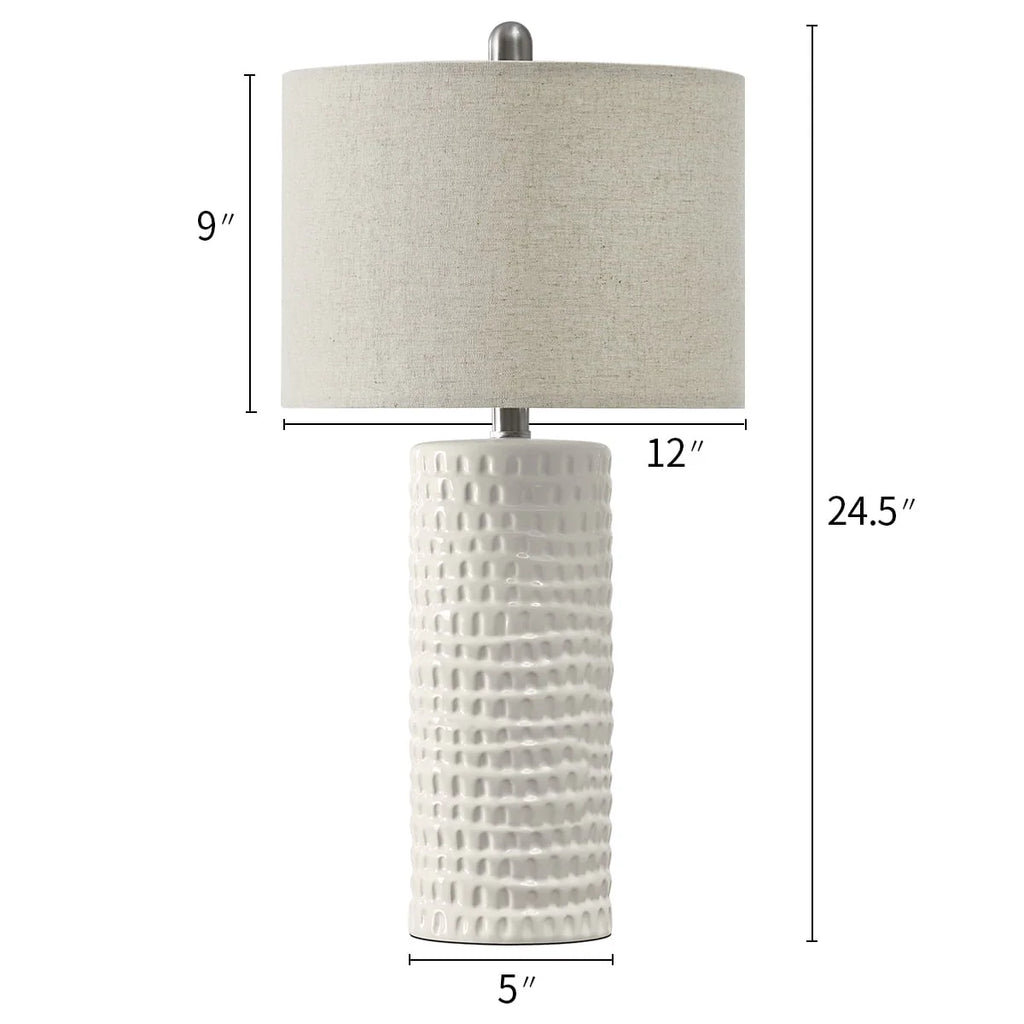 Oneach Ceramic Table Lamps Set of 2 for Living Room Bedroom Study 24.5" Modern White Bedside Nightstand Lamp