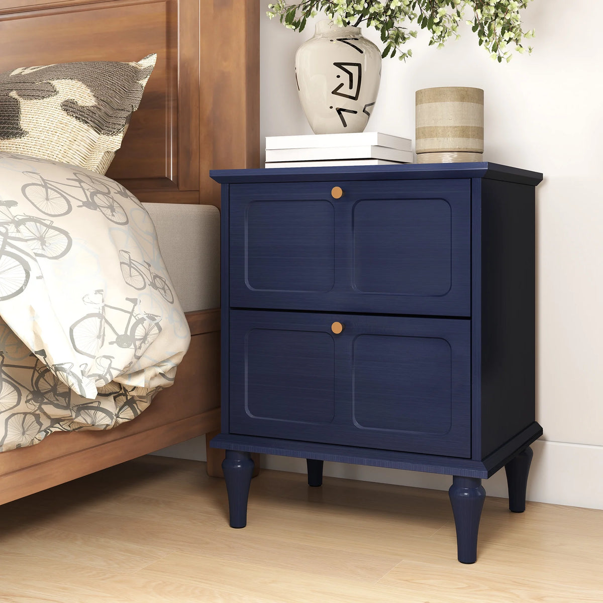 HLR 20" Mid Century Nightstands Set of 2 with Drawers, Wood Bedside Table End Table for Bedroom, Brown