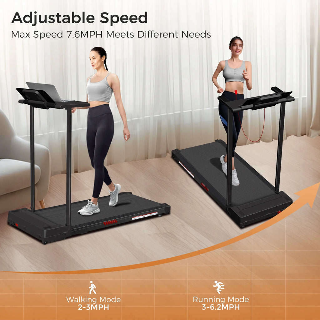 2 in 1 Walking Pad Treadmill, Foldable Treadmills with Handle Bar, 2.5HP Portable Folding Treadmill with Remote Control, Under Desk Treadmill for Home Office, 300lbs, Black
