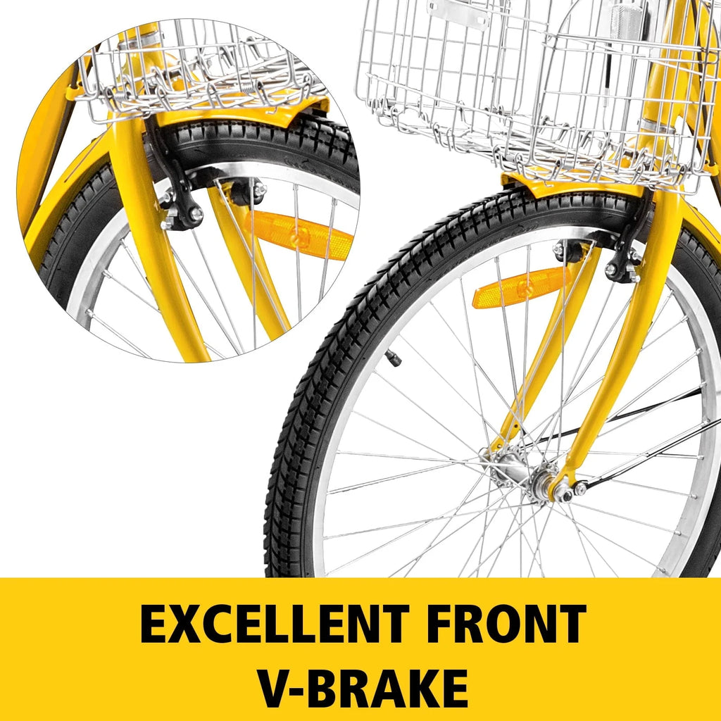 VEVOR 24"Adult Tricycle 7-Speed Three Wheel Bike Cruise Bike ,Seat Adjustable Trike with Bell, Brake System and Basket Cruiser Bicycles Size for Shopping