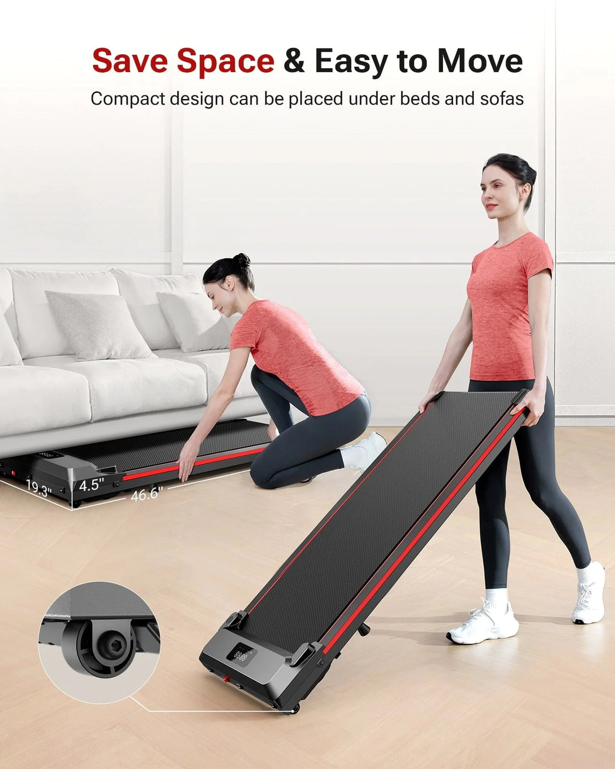 Walking Pad 2 in 1 Under Desk Treadmill with Remote Control Mini Portable Treadmill for Home Office