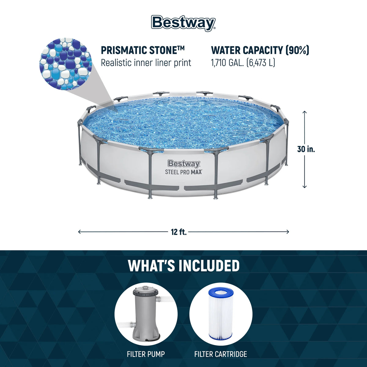 Open Box Bestway Steel Pro MAX 12' x 30" Above Ground Swimming Pool Set, Gray