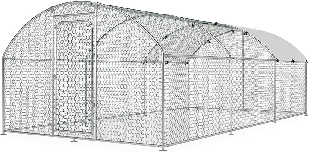 Large Metal Chicken Coop Walk-in Poultry Cage with Waterproof and UV-Resistant Cover Outdoor Chicken Run Hen Rabbit Duck House for Backyard Farm Use Spire Roof(10 W x 4.9 L x 6.4 H)