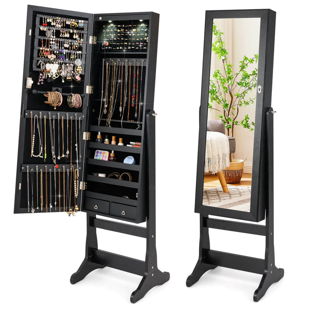 Costway Contemporary MDF Jewelry Cabinet with LED Lights in Brown