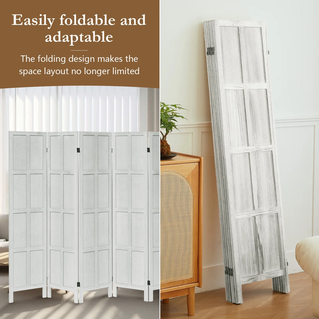 Aletheiawu 4 Panel Room Divider Wall and Folding Privacy Screens No Installation Required White