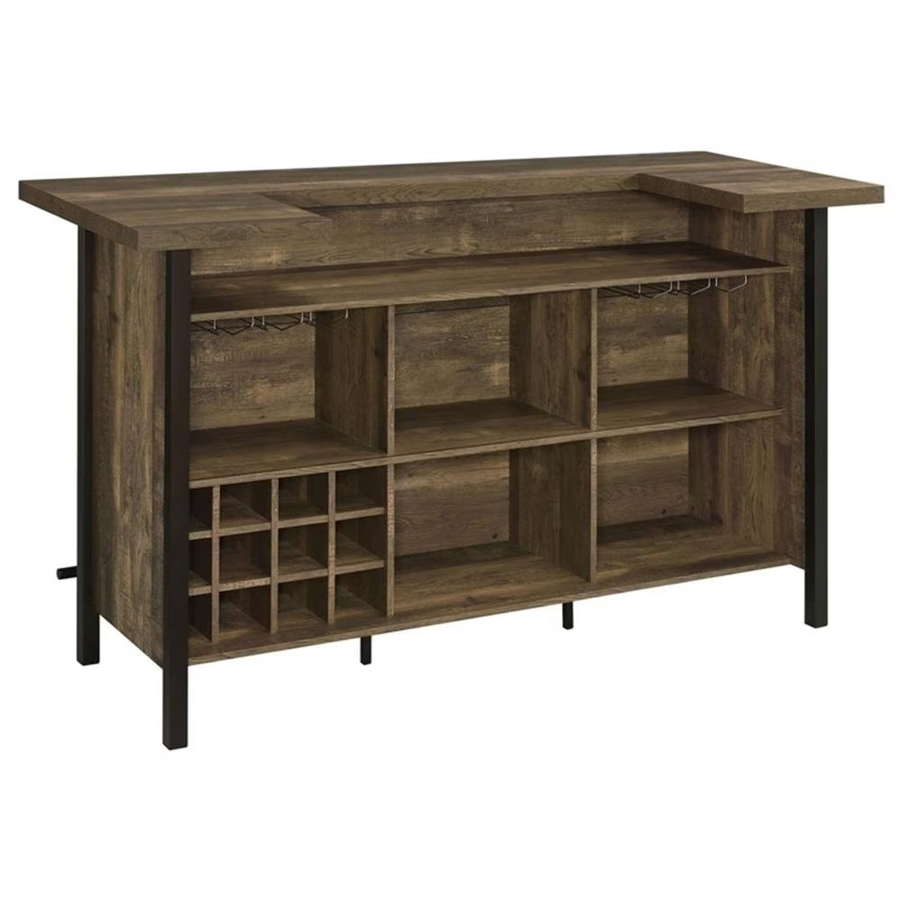 Maklaine Modern Wood Rectangular Storage Bar Unit in Rustic Oak