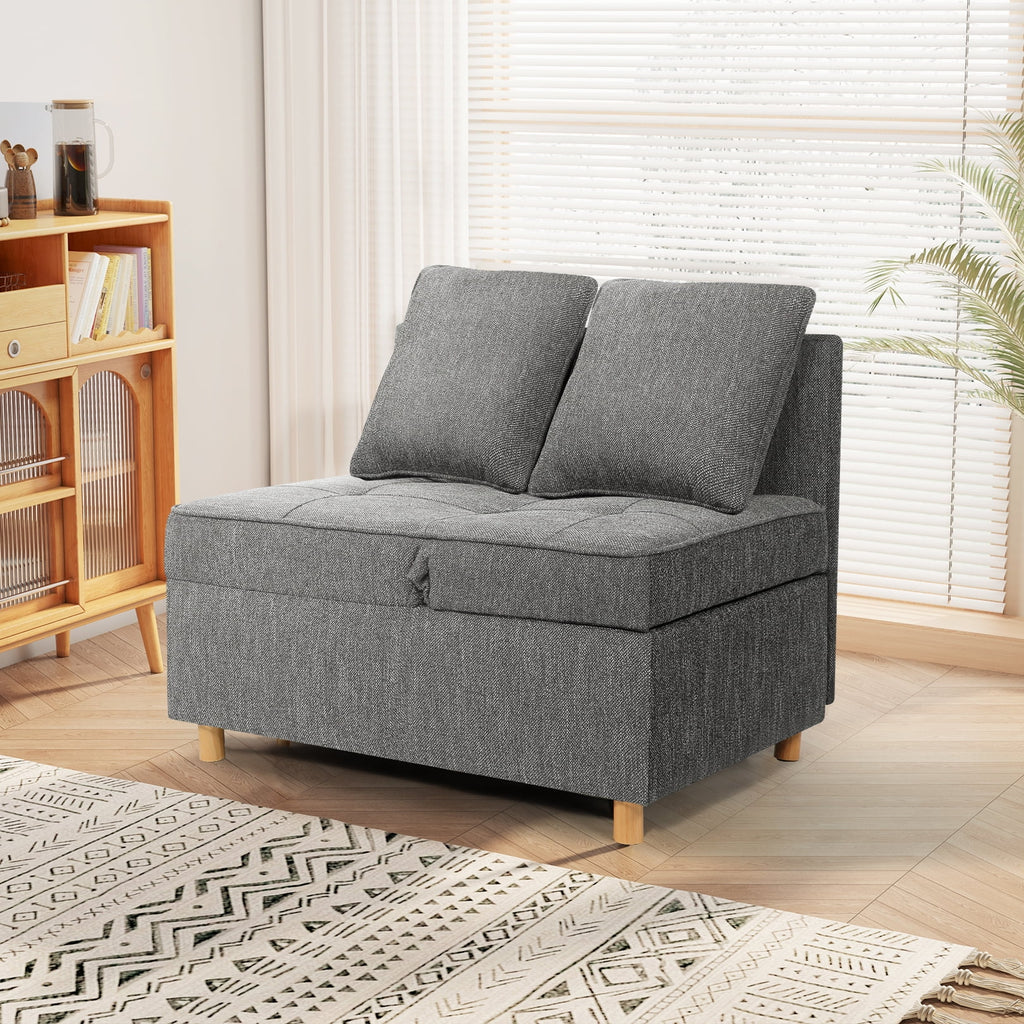 SEJOV 4-in-1 Convertible Sleeper Chair Bed, Linen Sofa Bed for Small Space, Futon Sofa with 2 Throw Pillows for Living Room, Single Recliner with 5 Adjustable Backrest for Bedroom Apartment, Brown