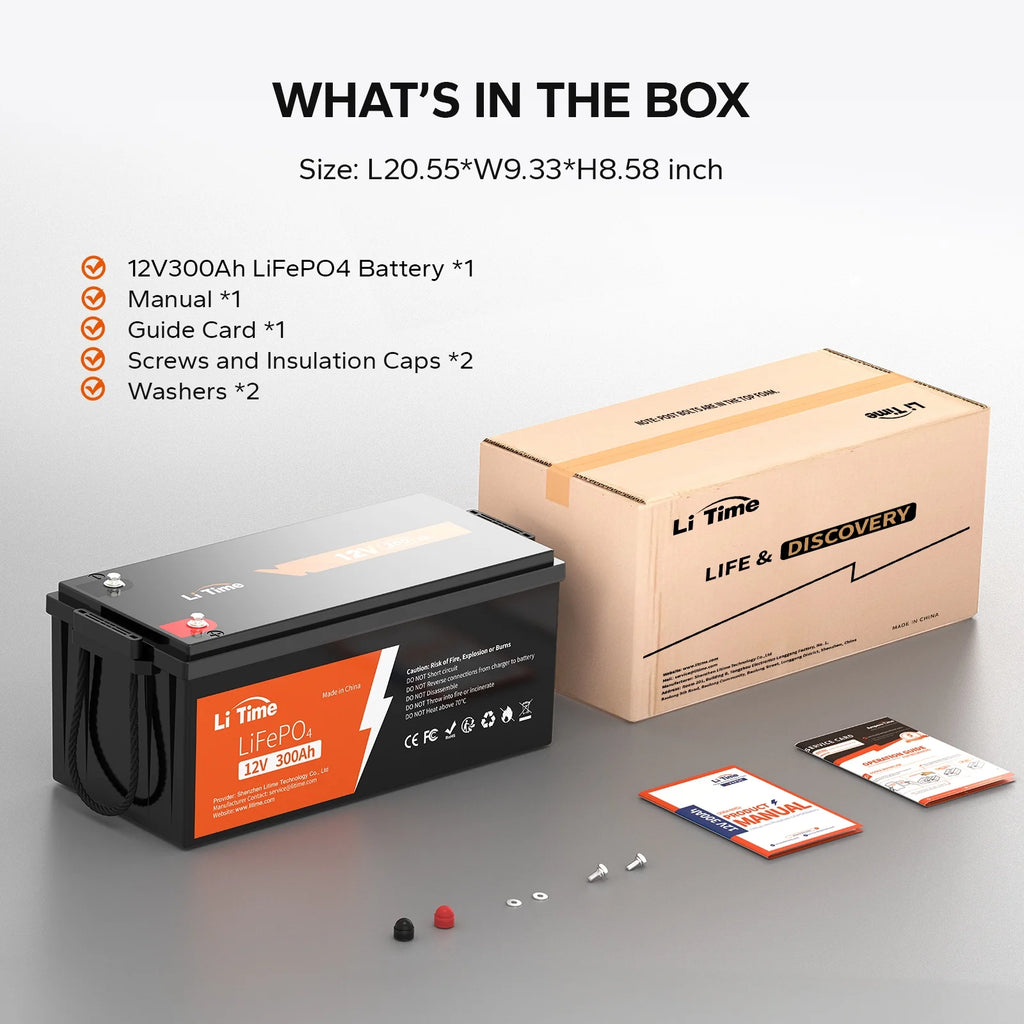 LiTime 12V 300Ah LiFePO4 Battery 200A BMS 2560W Lithium Battery for Off-Grid RV Solar Motorhome