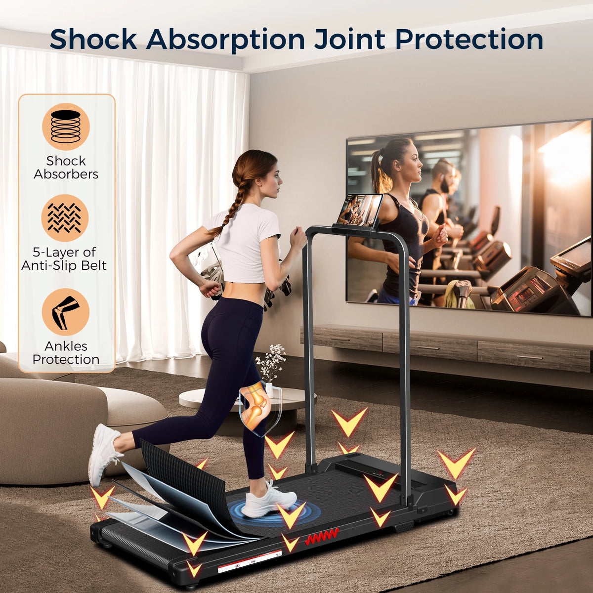 2 in 1 Walking Pad Treadmill, Foldable Treadmills with Handle Bar, 2.5HP Portable Folding Treadmill with Remote Control, Under Desk Treadmill for Home Office, 300lbs, Black