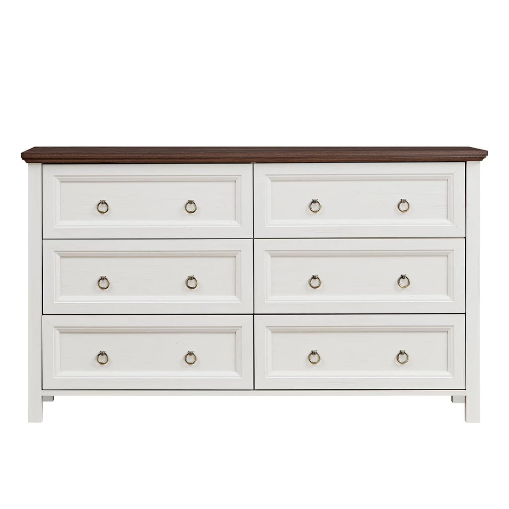 HIUU Farmhouse 8 Drawers Dresser,54 Inch Wide Rustic Wood Dressers & Chest of Drawers for Living Room, Bedroom, Hallway, Closet, Office, Antique White