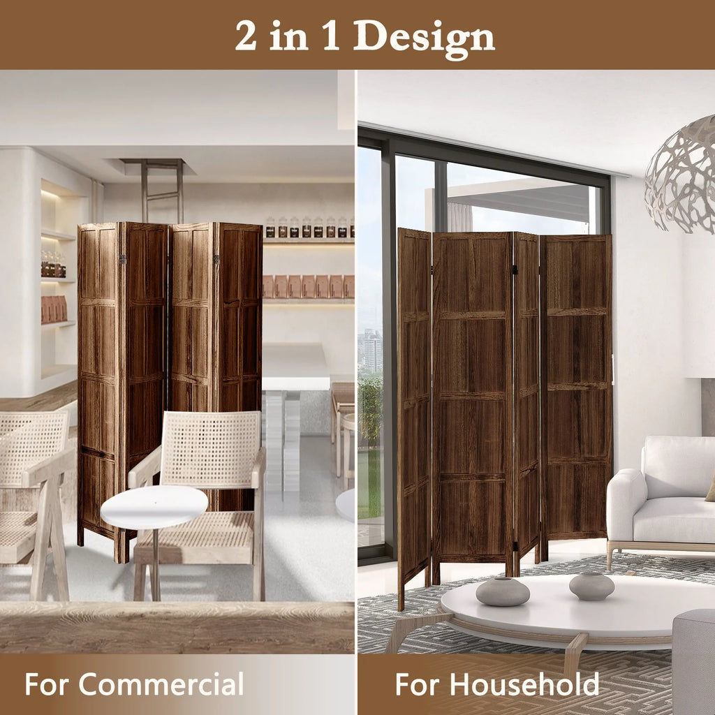 Aletheiawu 4 Panel Room Divider Wall and Folding Privacy Screens No Installation Required White