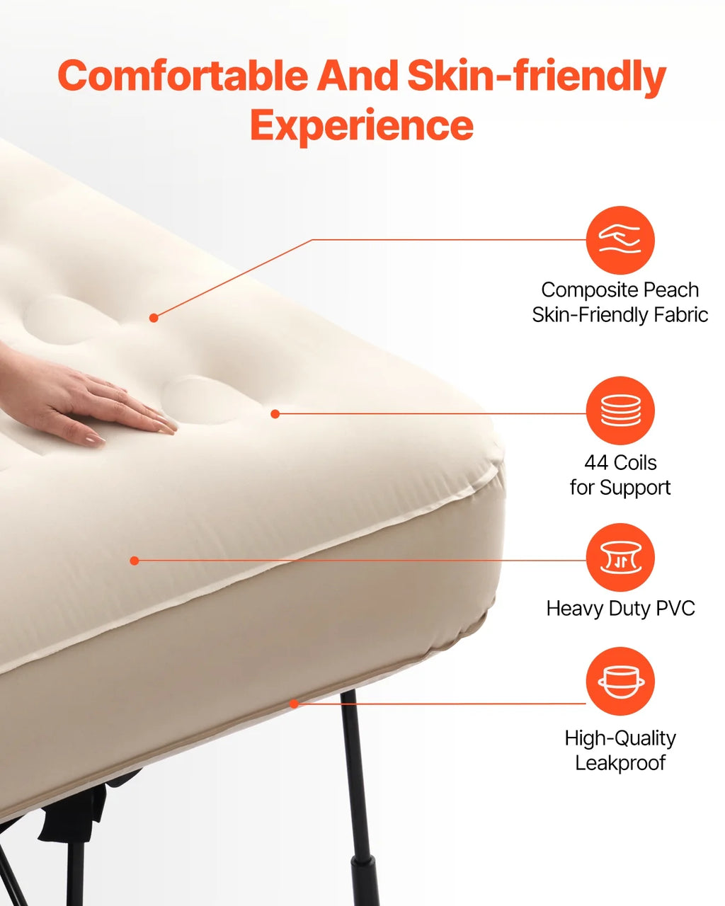 VEVOR Air Mattress with Frame, Inflatable 2 Person Camping Cot with Built-in Pump, Portable Folding Air Beds Supports 600 lbs, Blow Up Anywhere Bed for Guests Camping Travel Indoor & Outdoor Use