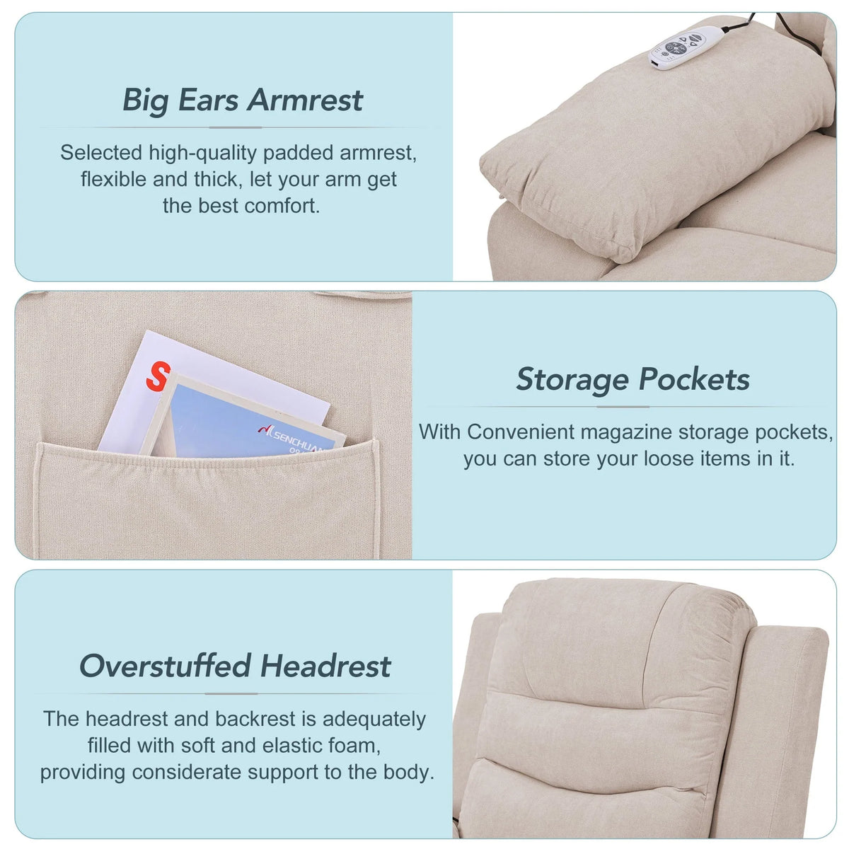 Aukfa Power Lift Massage Recliner Chair with Heat,Single Sofa Chairs for Living Room,Beige
