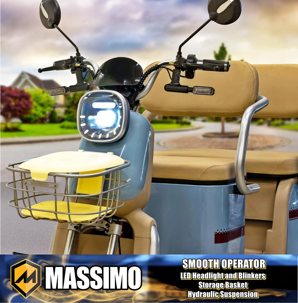 Massimo MGC E-Trike 3-Wheel Electric Cart 17 MPH, 2-Seater Adult Scooter Blue