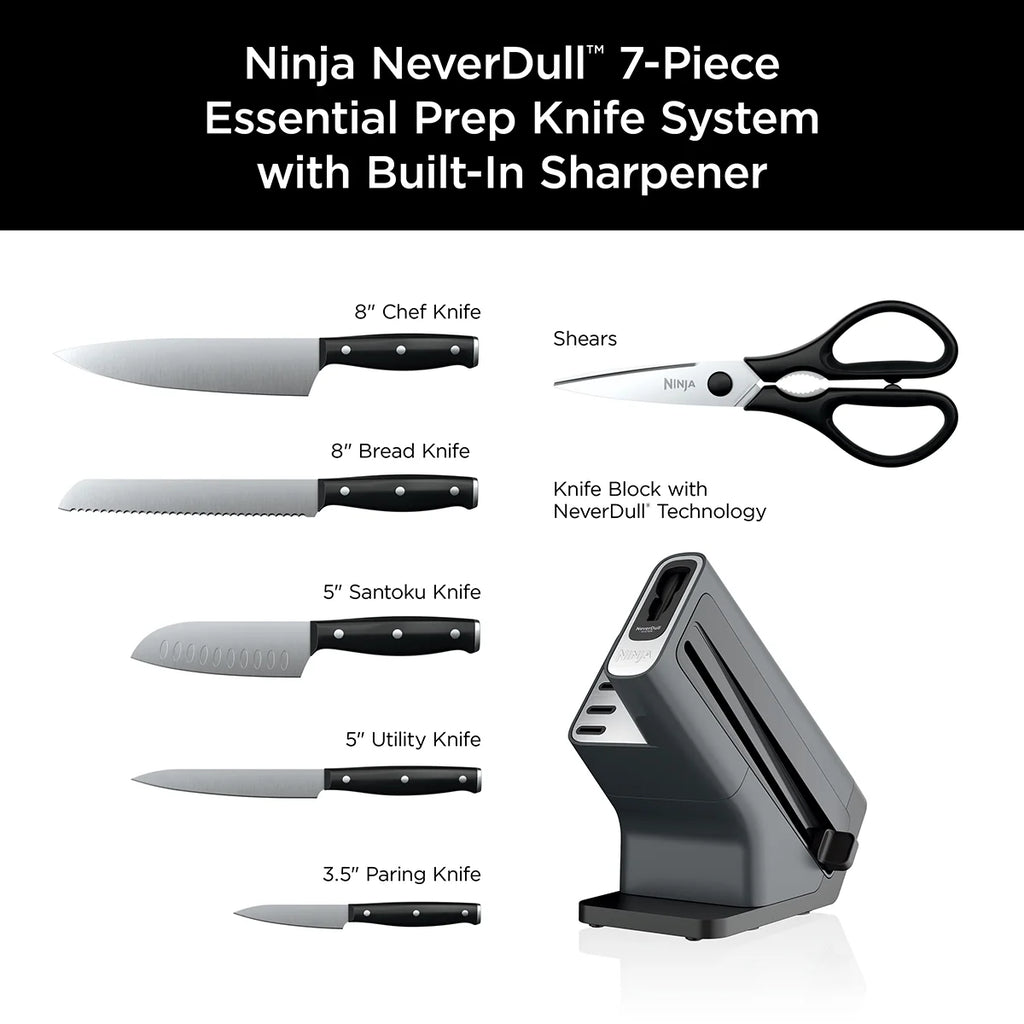 Ninja? NeverDull? 7-Piece Prep Knife System, Essential, Stainless Steel, Built-in Sharpener, K12007BRN