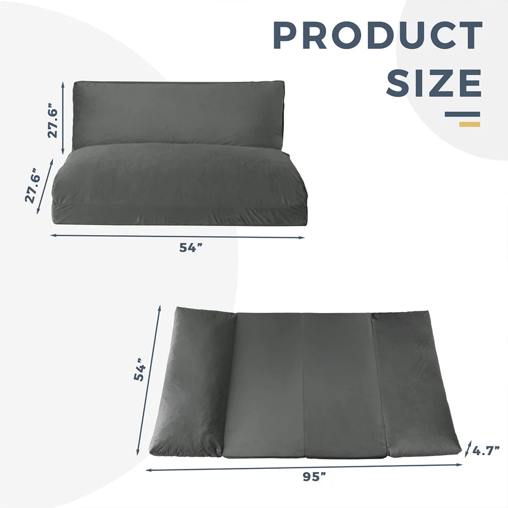 Folding Sofa Bed,Extra Thick and Long Fluffy 4 Position Convertible Flip Lounge Chair,Foam Filling Folding Matress Sofa Bean Bag with Washable Cover,Grey,39x95 Inch