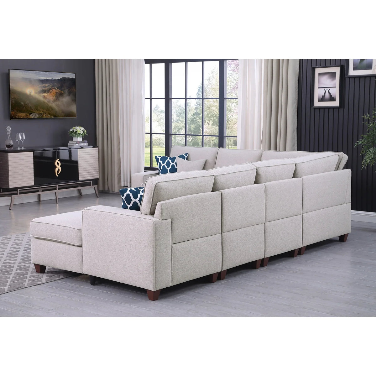 Devion Furniture 7-Piece Upholstered Modern Fabric Sectional in Light Gray