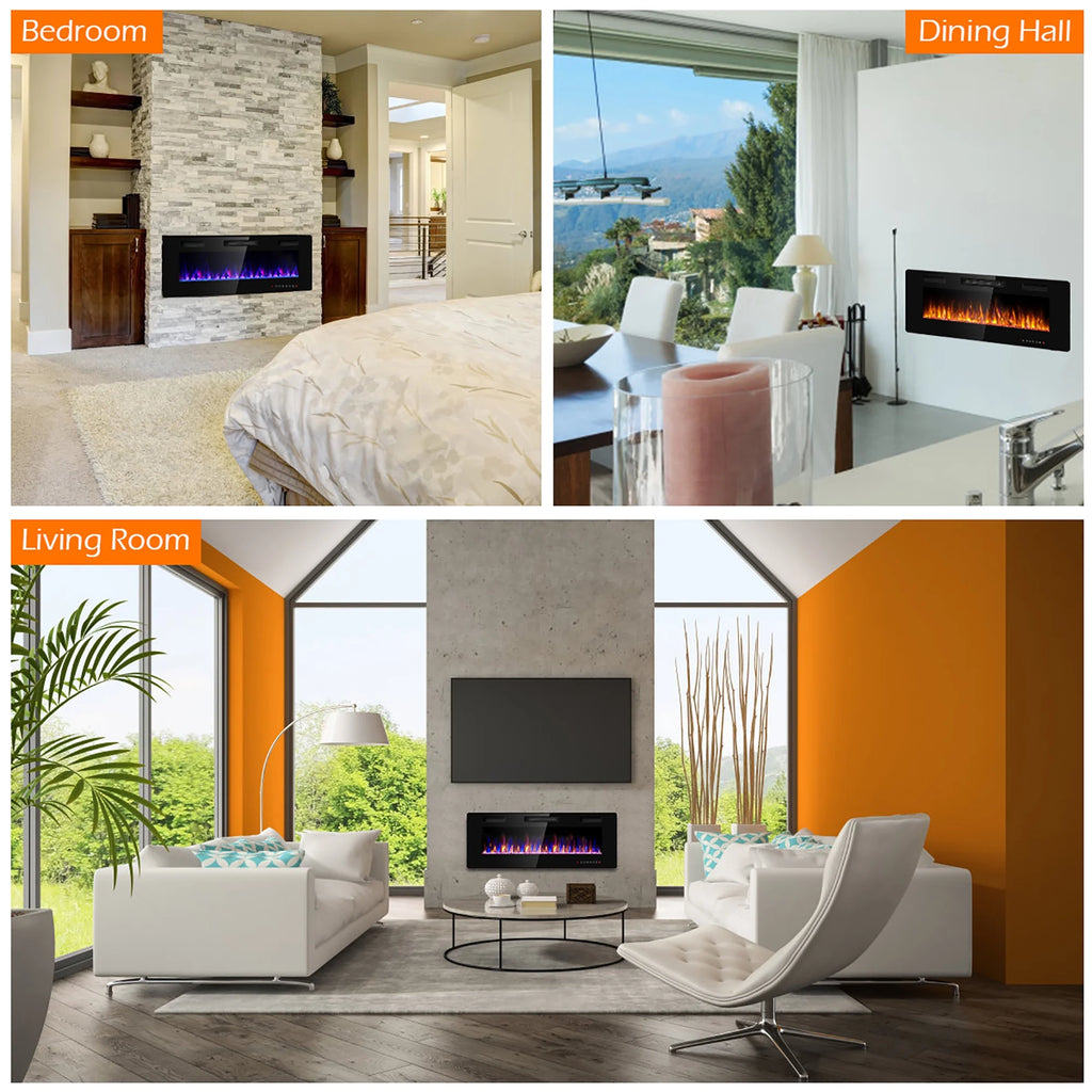 Costway 36'' Electric Fireplace Recessed Ultra Thin Wall-Mounted Heater w/Multicolor Flame
